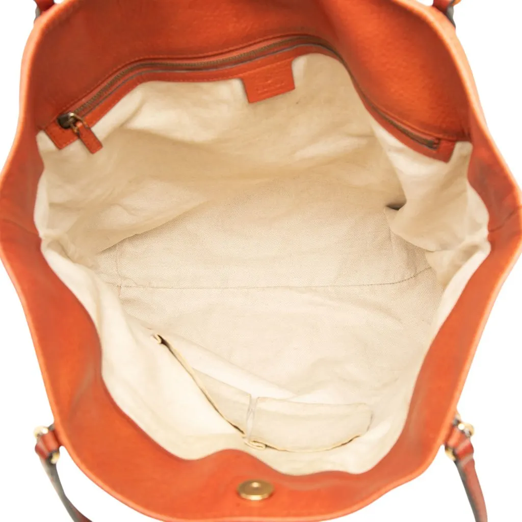 Gucci Large Calfskin Laidback Crafty Tote Orange Leather Good - Model View