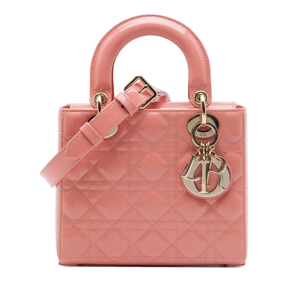 Dior Small Patent Cannage Lady Dior Pink Leather Very good - Front View