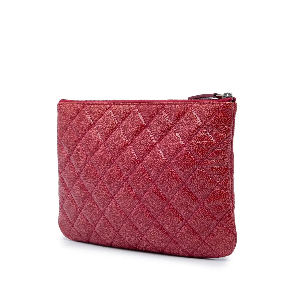 Chanel Small Crinkled Patent O Case Clutch Red Leather Very good - Back View