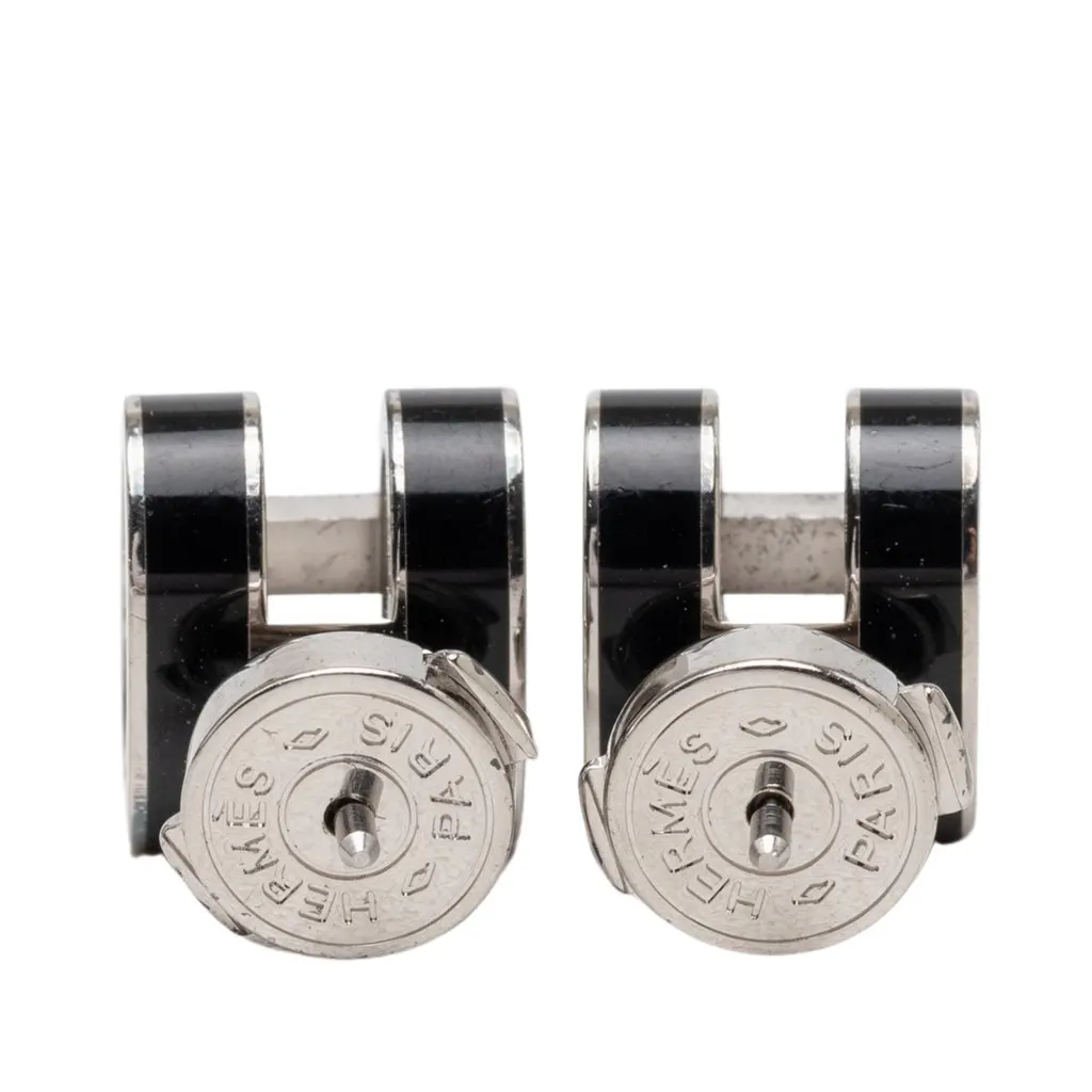 Hermès Lacquered Palladium Plated Mini Pop H Stud Earrings Silver Metal Very good - Back View