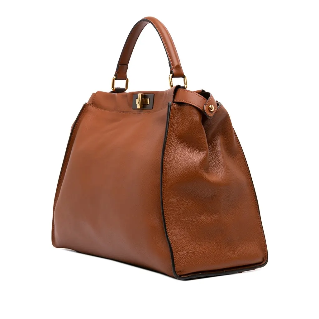 Fendi Large Leather Peekaboo Iconic Satchel Brown Leather Good - Back View
