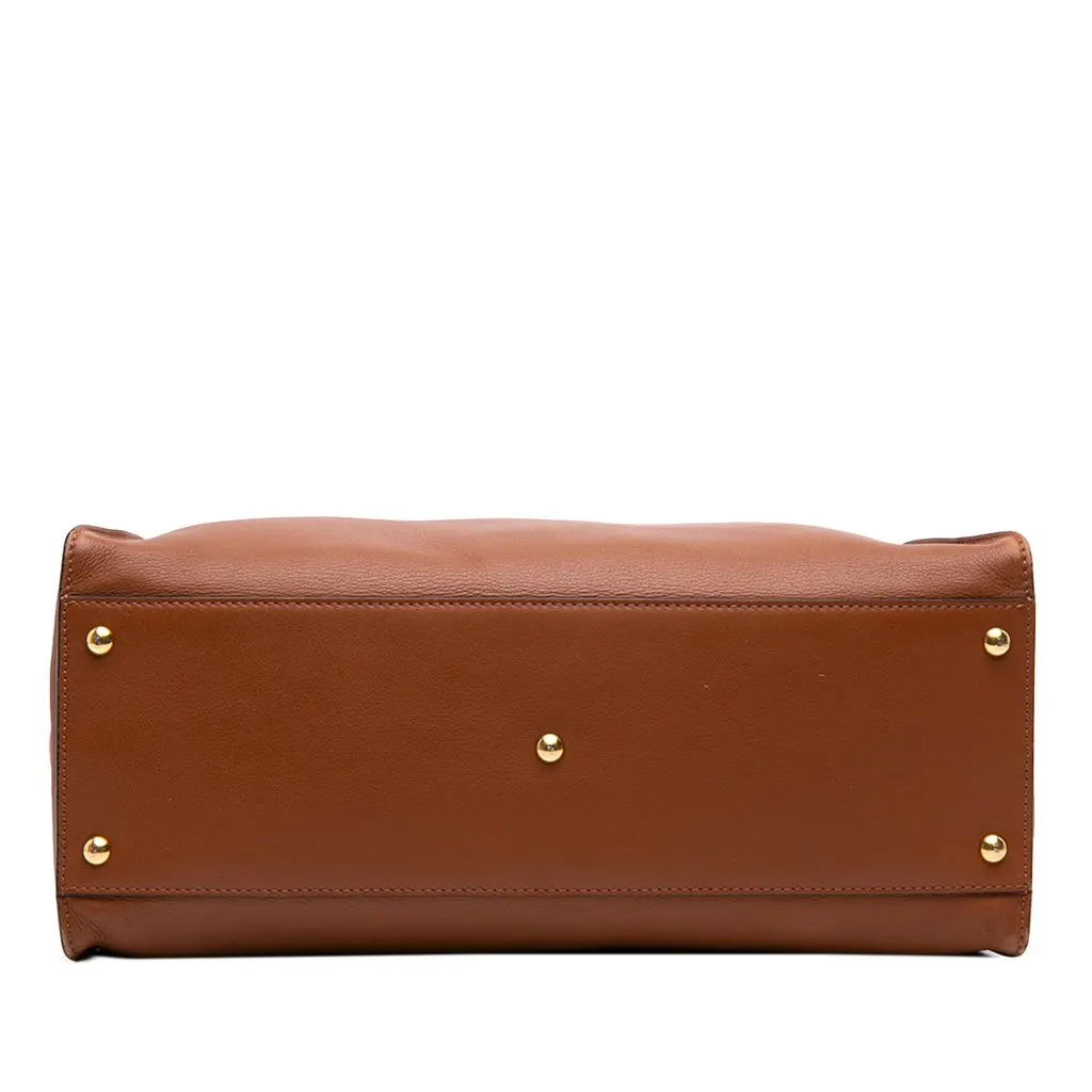 Fendi Large Leather Peekaboo Iconic Satchel Brown Leather Good - Inside View