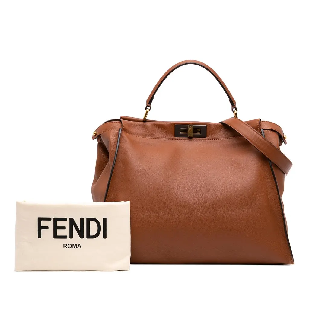Fendi Large Leather Peekaboo Iconic Satchel Brown Leather Good - Box View