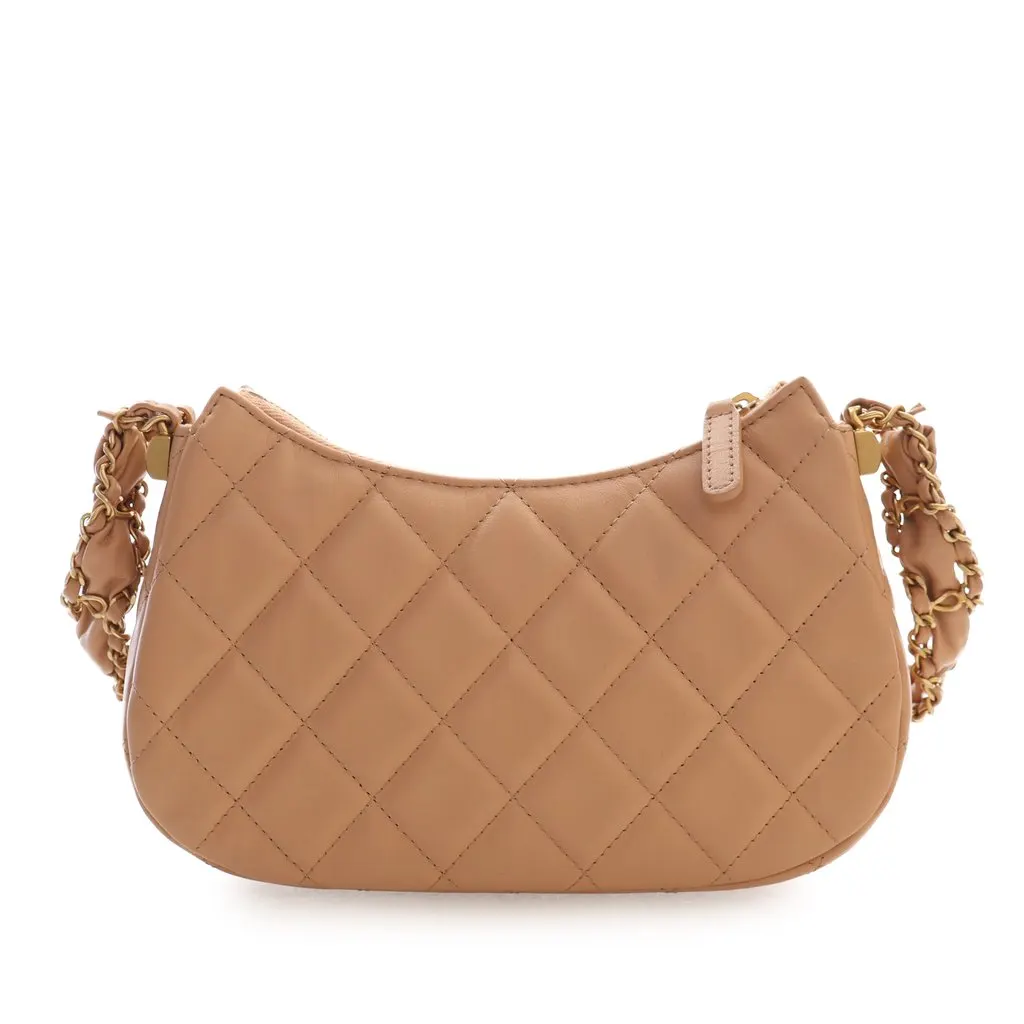 Chanel Small Quilted Aged Calfskin Chanel 19 Hobo Beige Leather Very good - Model View