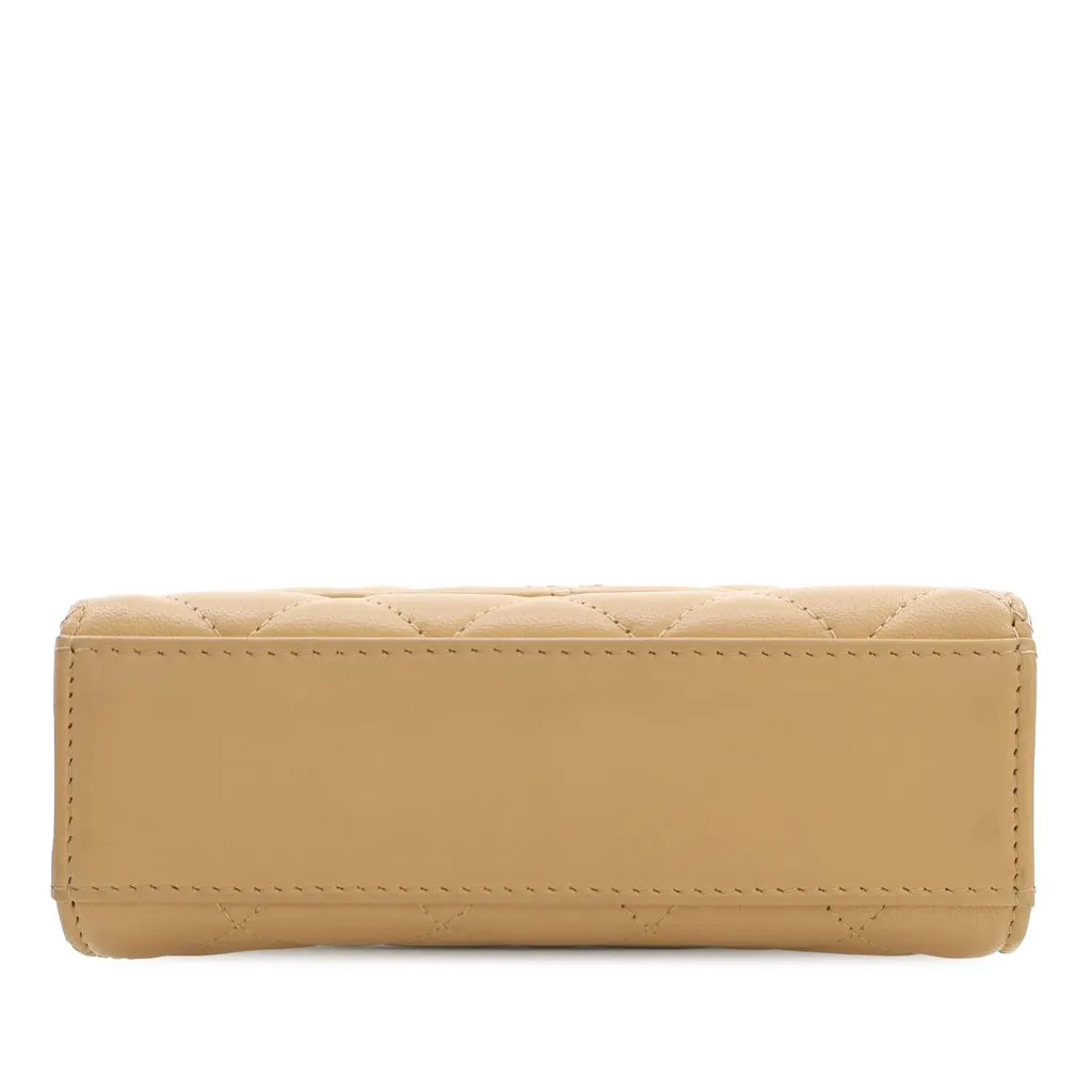 Chanel CC Quilted Lambskin Faux Pearl Top Handle Flap Beige Leather Very good - Inside View