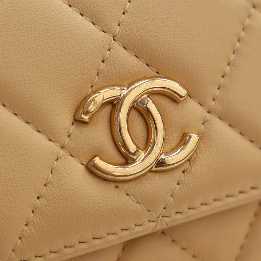 Chanel CC Quilted Lambskin Faux Pearl Top Handle Flap Beige Leather Very good - Model View