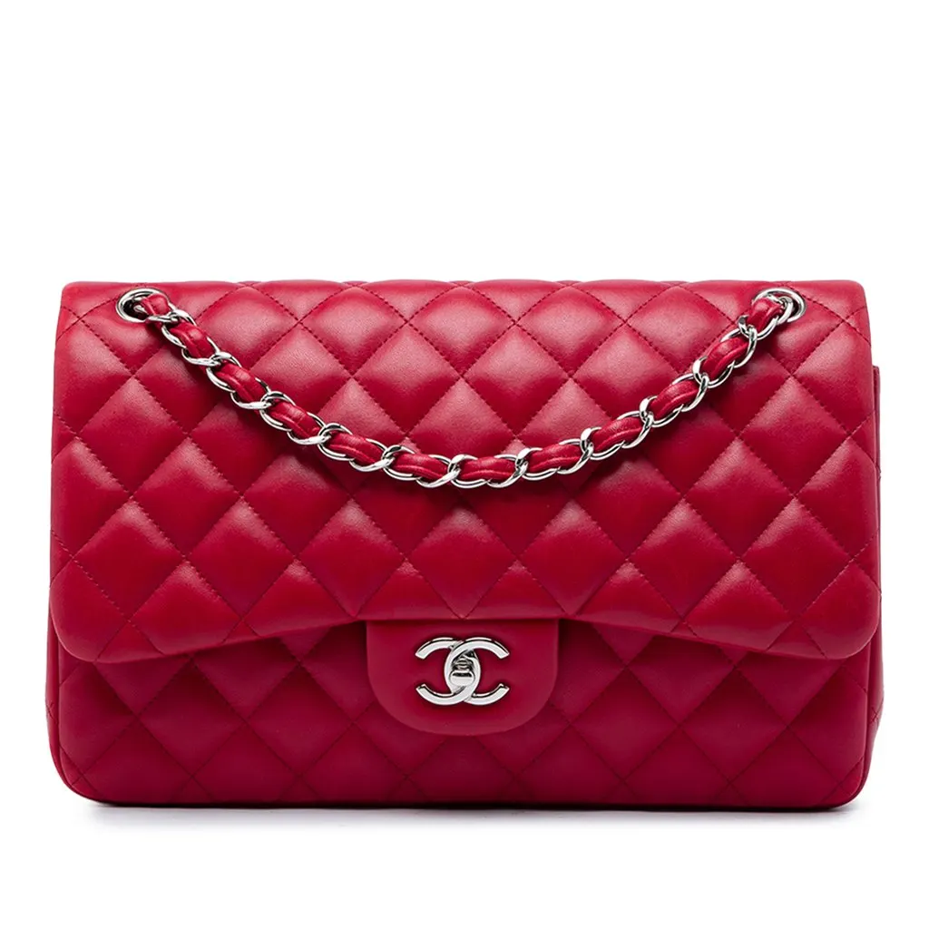 Chanel Jumbo Classic Lambskin Double Flap Red Leather Very good - Front View