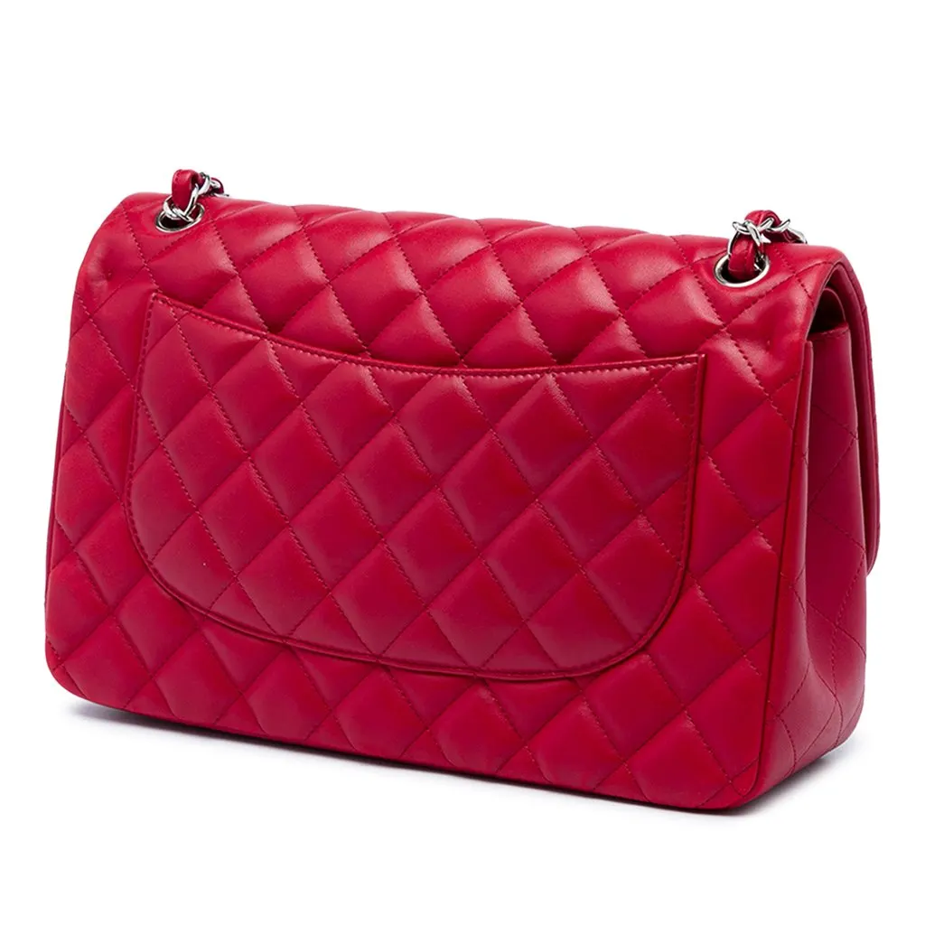 Chanel Jumbo Classic Lambskin Double Flap Red Leather Very good - Back View