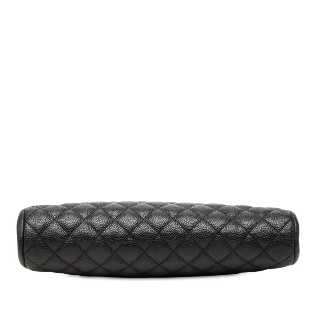 Chanel Quilted Caviar Timeless Kisslock Clutch Black Leather Very good - Inside View