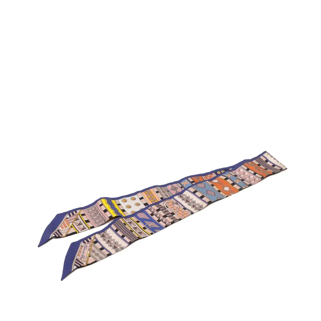Hermès Colliers de Chiens Silk Twilly Scarf Blue Very good - Front View
