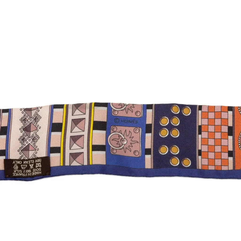 Hermès Colliers de Chiens Silk Twilly Scarf Blue Very good - Back View