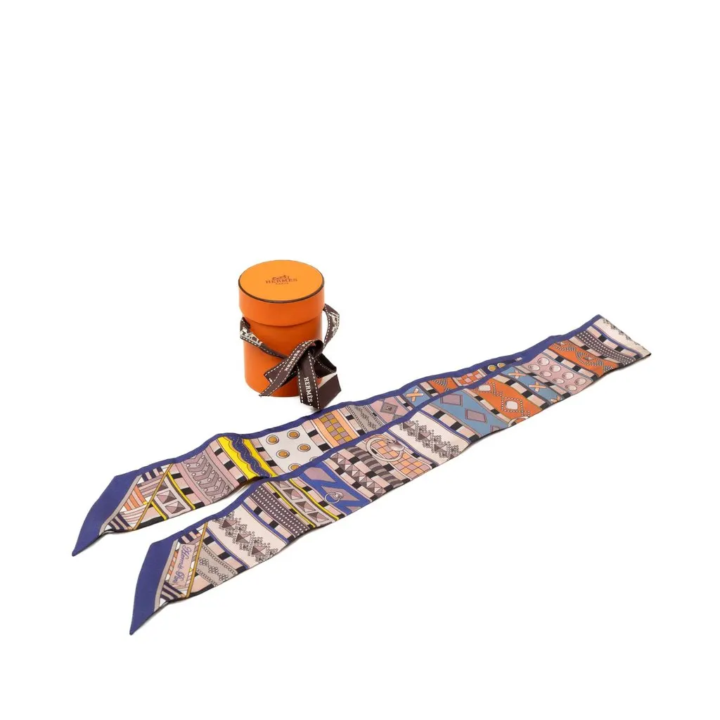 Hermès Colliers de Chiens Silk Twilly Scarf Blue Very good - Box View