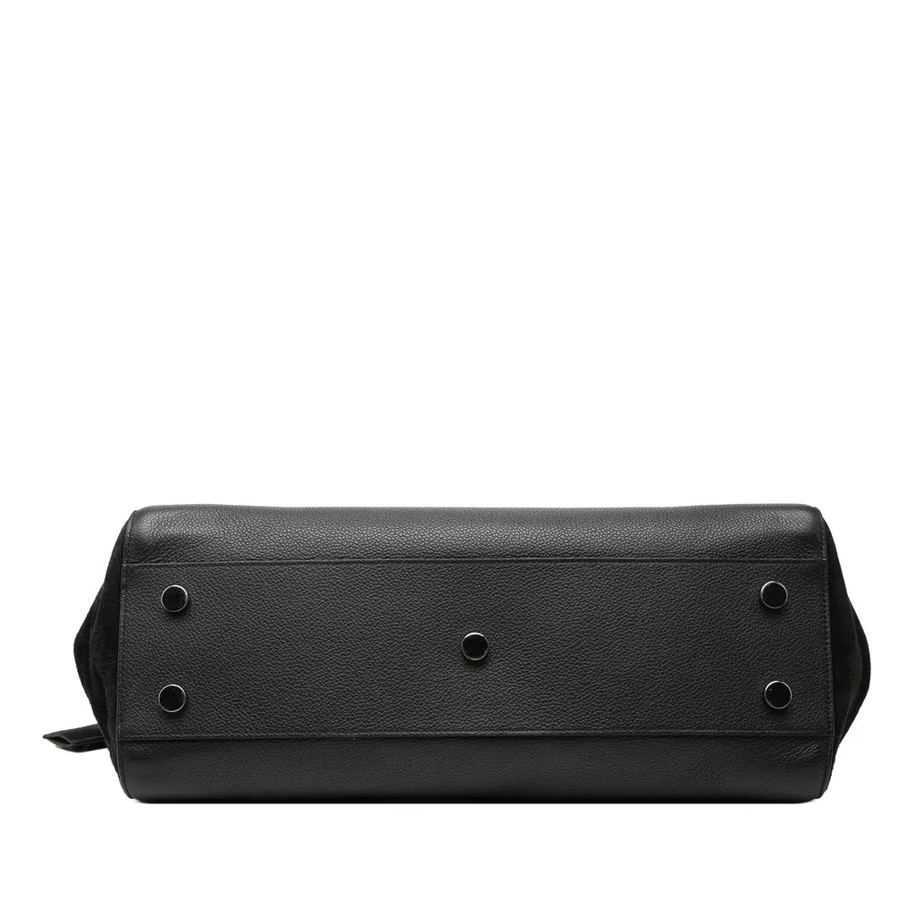 Saint Laurent Medium Grained Calfskin Cabas Rive Gauche Satchel Black Leather Good - Inside View