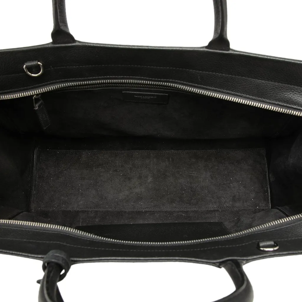 Saint Laurent Medium Grained Calfskin Cabas Rive Gauche Satchel Black Leather Good - Model View