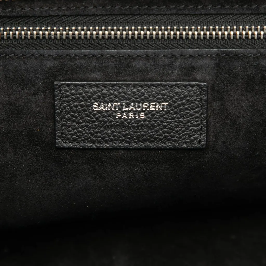 Saint Laurent Medium Grained Calfskin Cabas Rive Gauche Satchel Black Leather Good - Box View