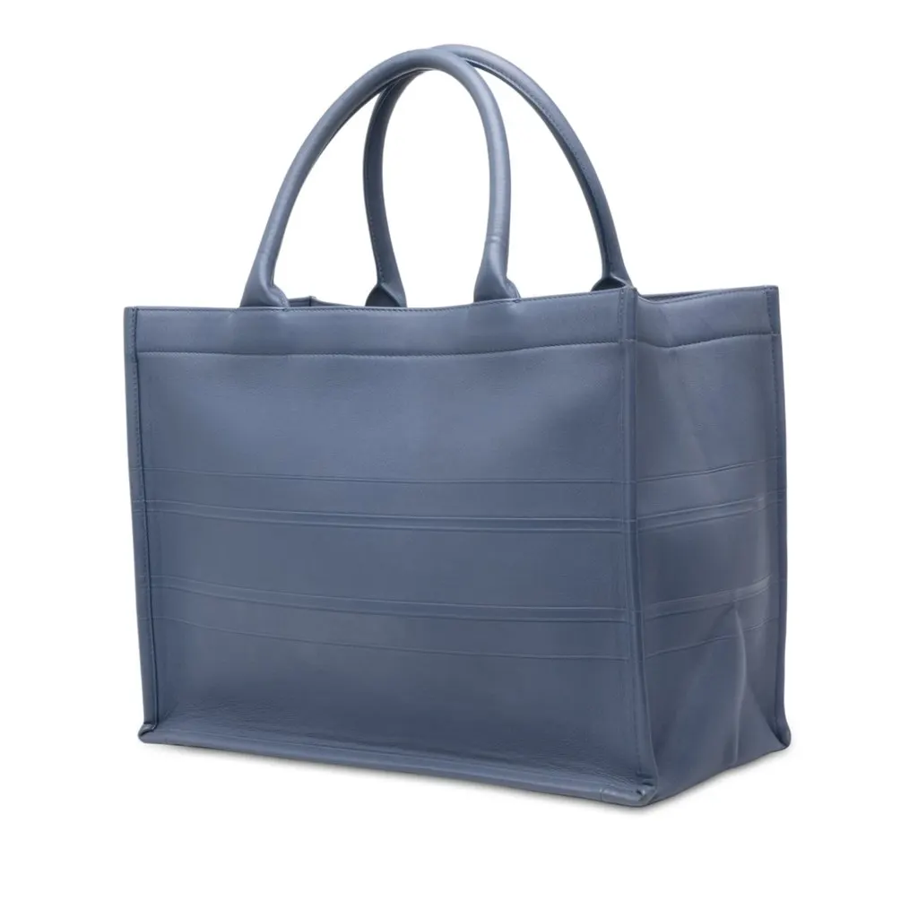 Dior Medium Embossed Leather Book Tote Blue Leather Good - Back View