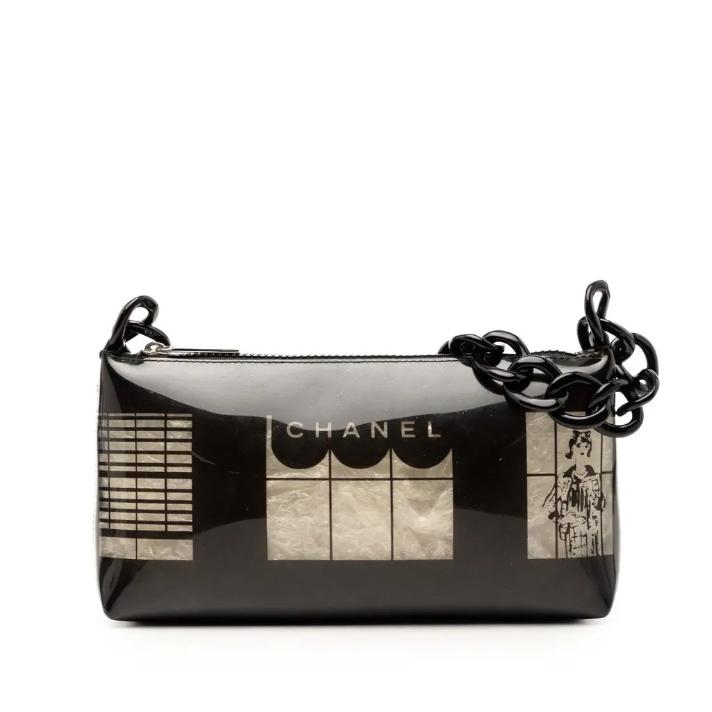 Chanel Vinyl Coco Window Pochette Black Plastic Very good - Front View