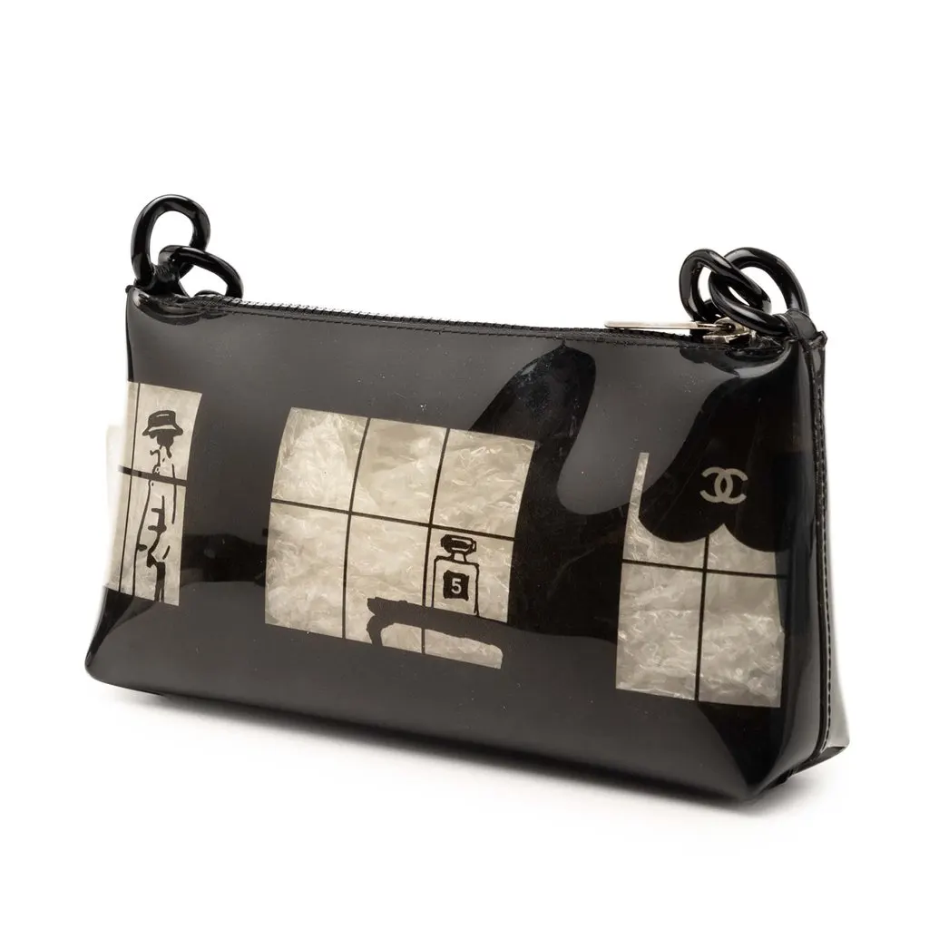 Chanel Vinyl Coco Window Pochette Black Plastic Very good - Back View