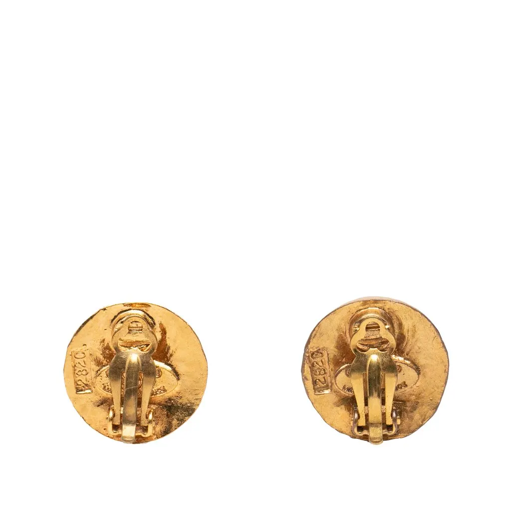 Chanel CC Gold Plated Round Clip On Earrings Gold Metal Very good - Back View