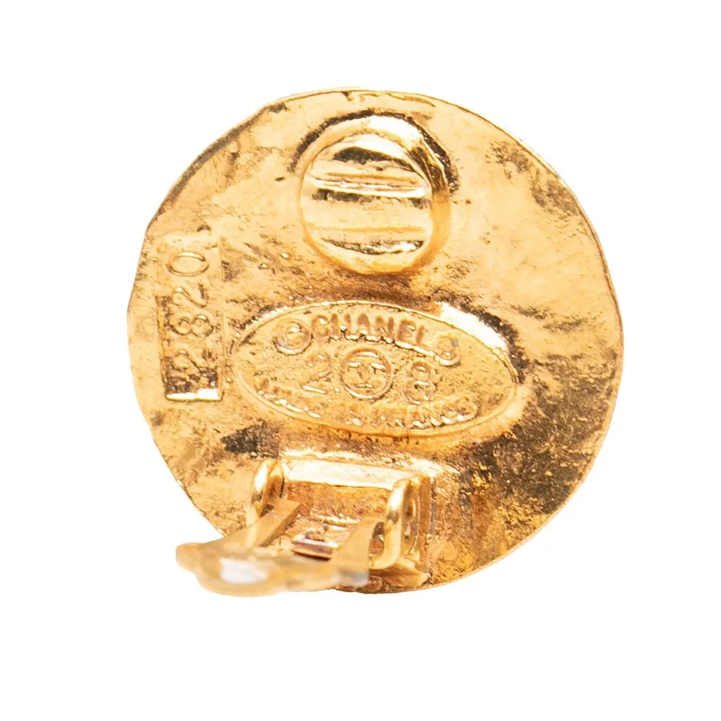 Chanel CC Gold Plated Round Clip On Earrings Gold Metal Very good - Inside View