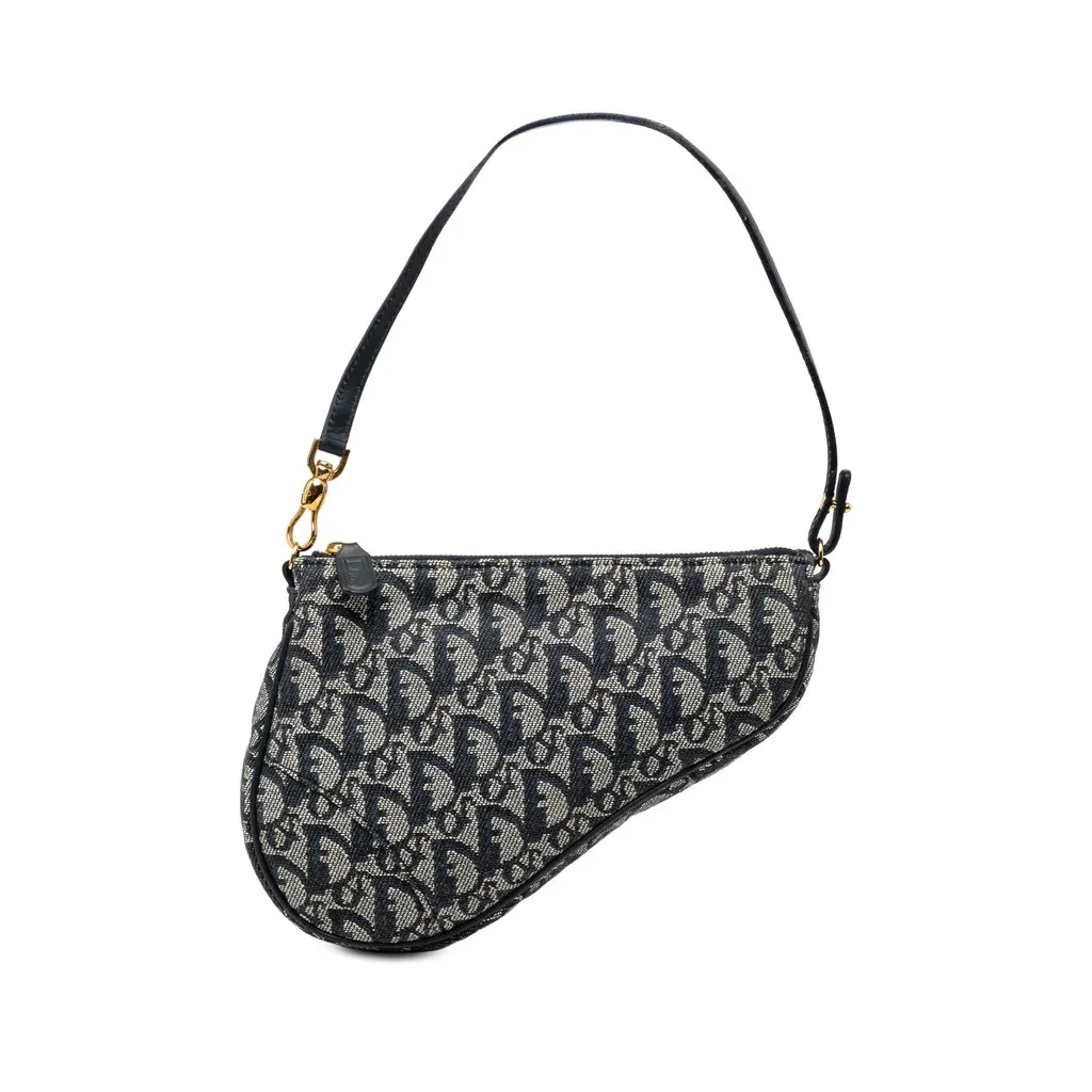 Dior Mini Diorissimo Canvas Saddle Pochette Blue Very good - Front View