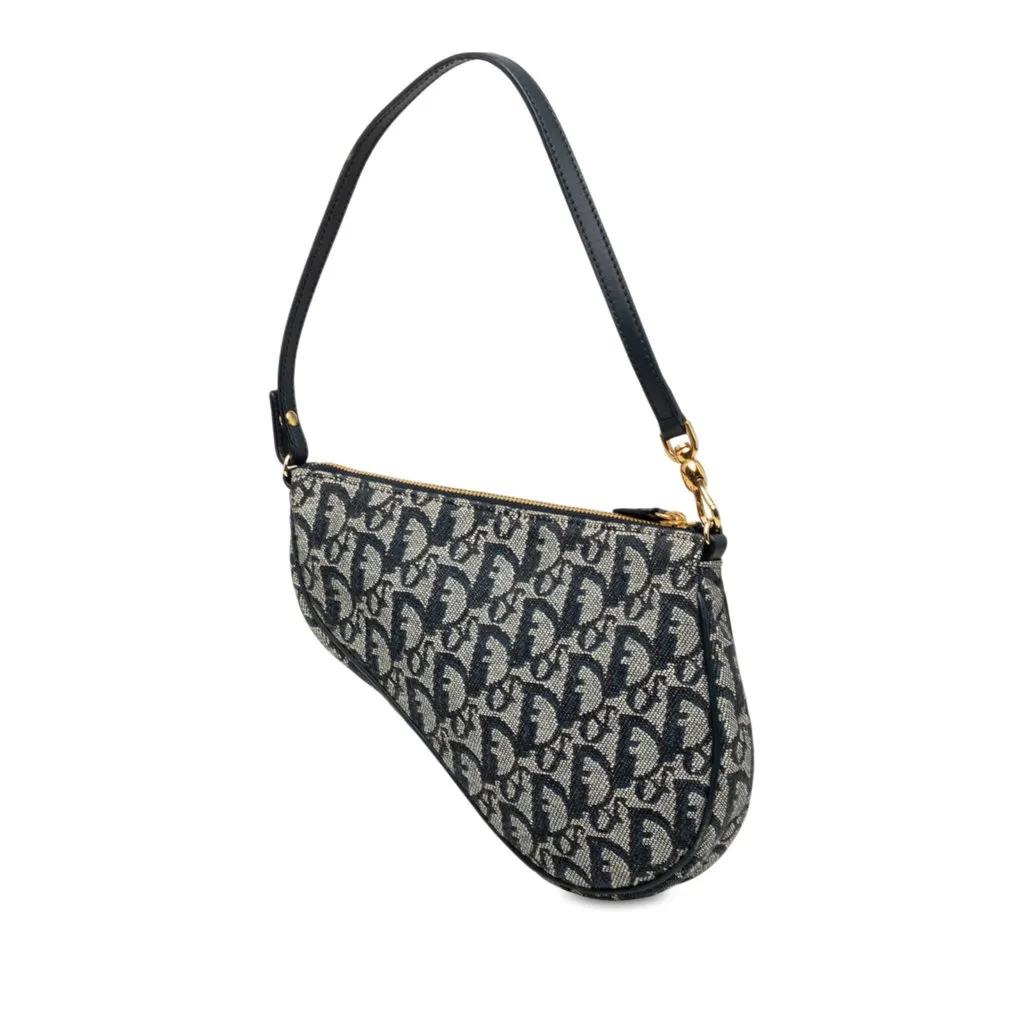 Dior Mini Diorissimo Canvas Saddle Pochette Blue Very good - Back View