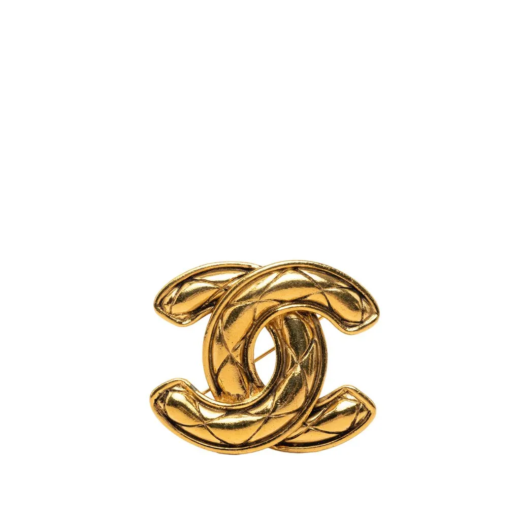 Chanel CC Gold Plated Quilted Brooch Gold Metal Very good - Front View