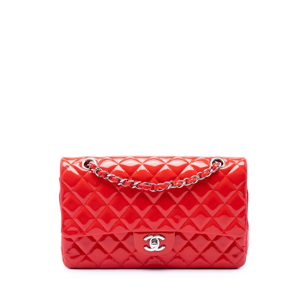 Chanel Medium Classic Patent Double Flap Red Leather Very good - Front View