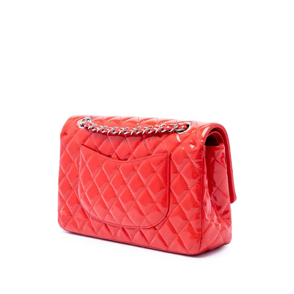 Chanel Medium Classic Patent Double Flap Red Leather Very good - Back View