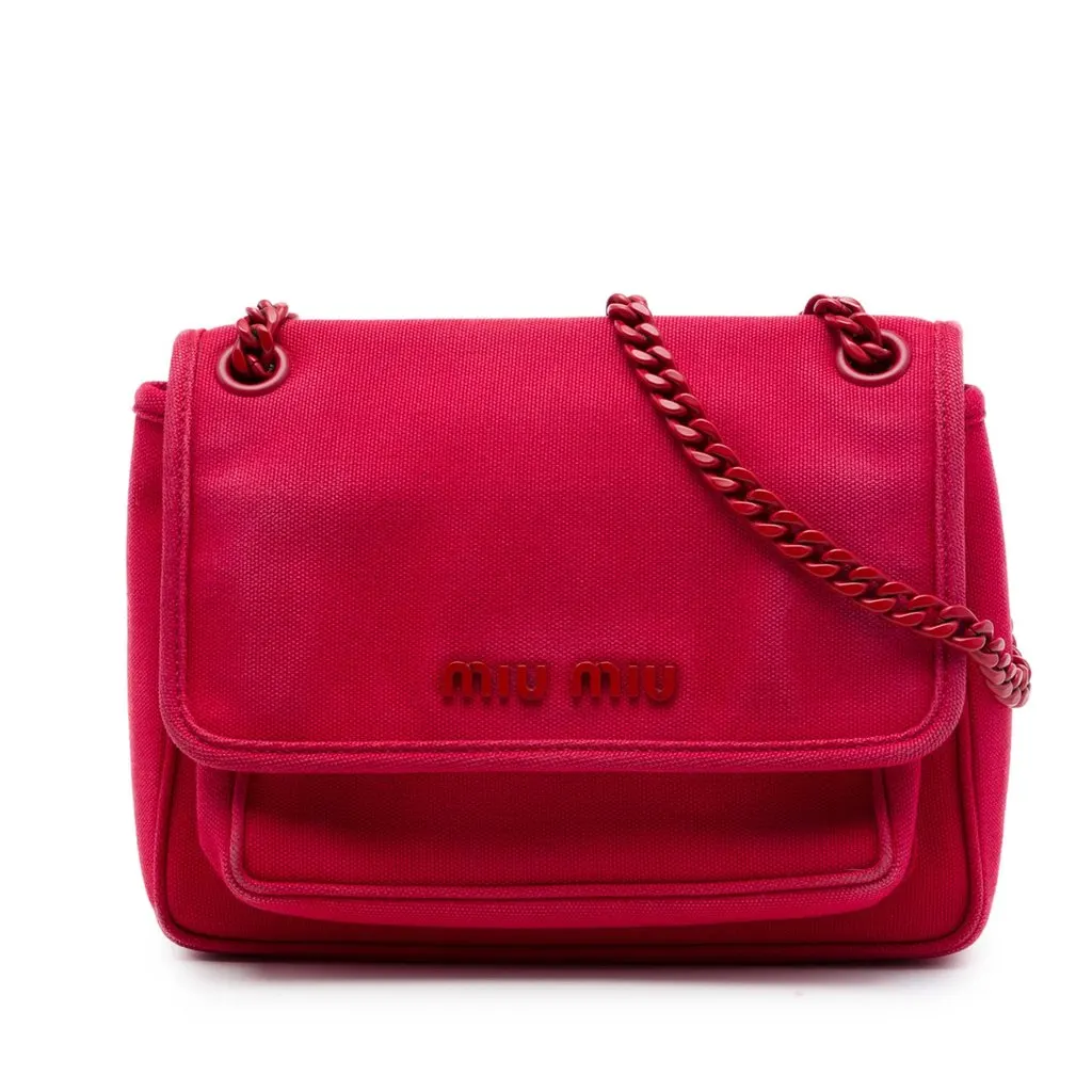 Miu Miu Canvas Canapa Chain Flap Crossbody Pink Very good - Front View