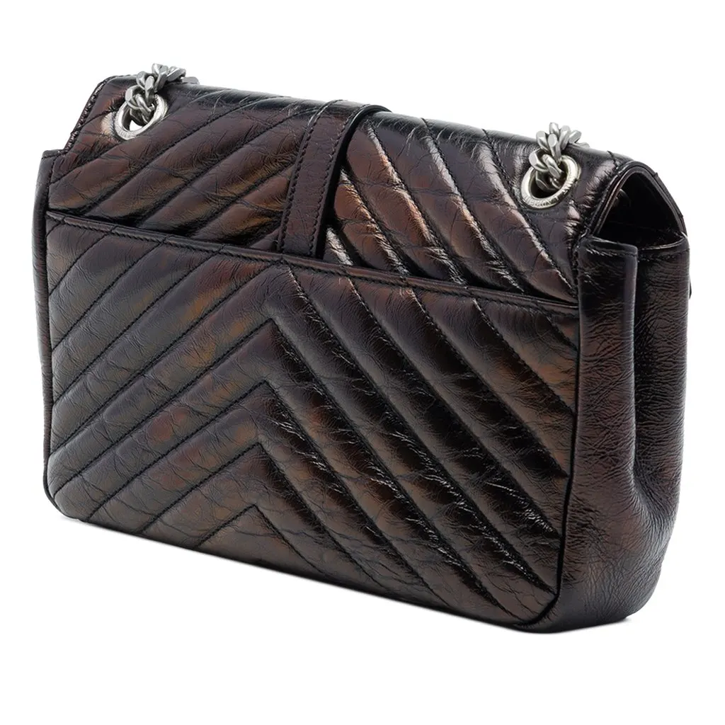 Saint Laurent Medium Chevron Metallic Crinkled Calfskin Punk Chain Bag Black Leather Good - Back View