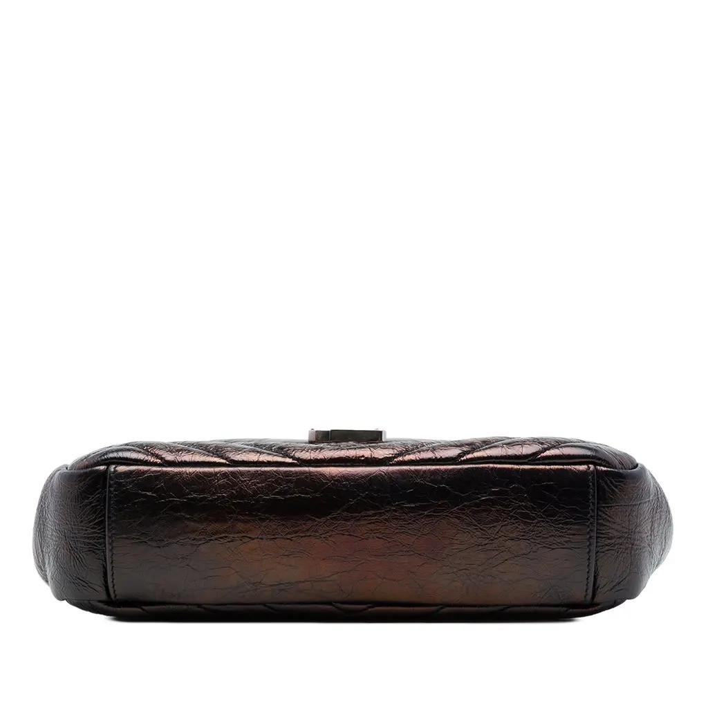 Saint Laurent Medium Chevron Metallic Crinkled Calfskin Punk Chain Bag Black Leather Good - Inside View