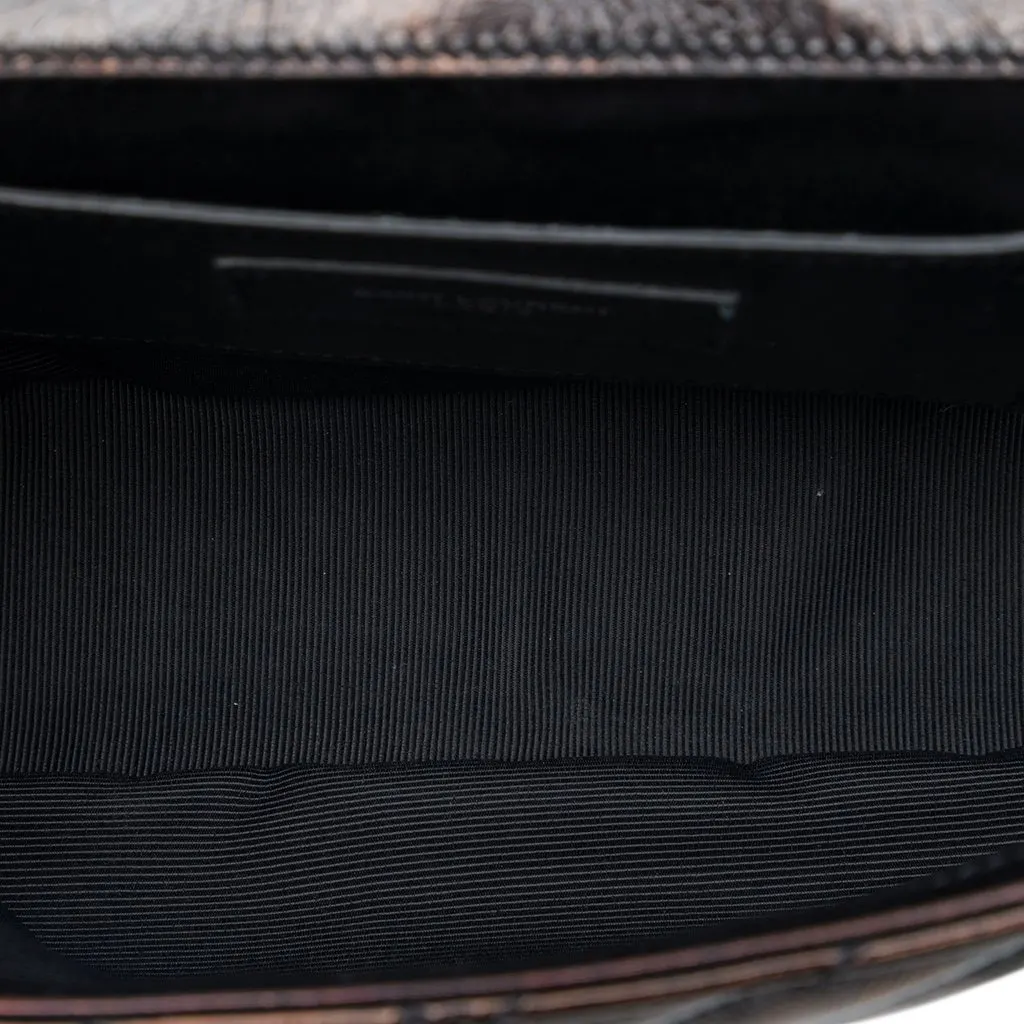 Saint Laurent Medium Chevron Metallic Crinkled Calfskin Punk Chain Bag Black Leather Good - Model View