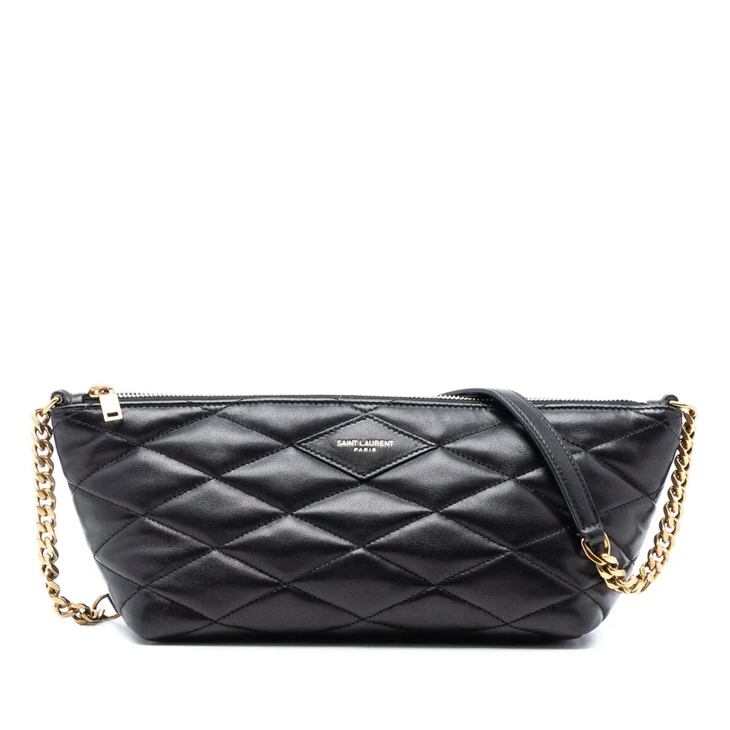 Saint Laurent Mini Quilted Lambskin Sade Shoulder Bag Black Leather Very good - Front View
