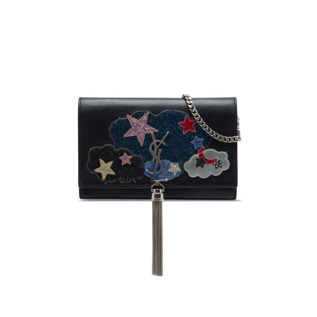 Saint Laurent Calfskin Cloud Star Applique Classic Monogram Kate Tassel Wallet on Chain Black Leather Very good - Front View