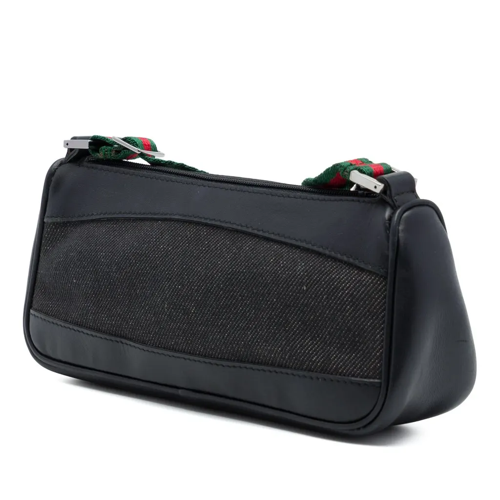 Gucci Denim Web Shoulder Bag Black Denim Very good - Back View