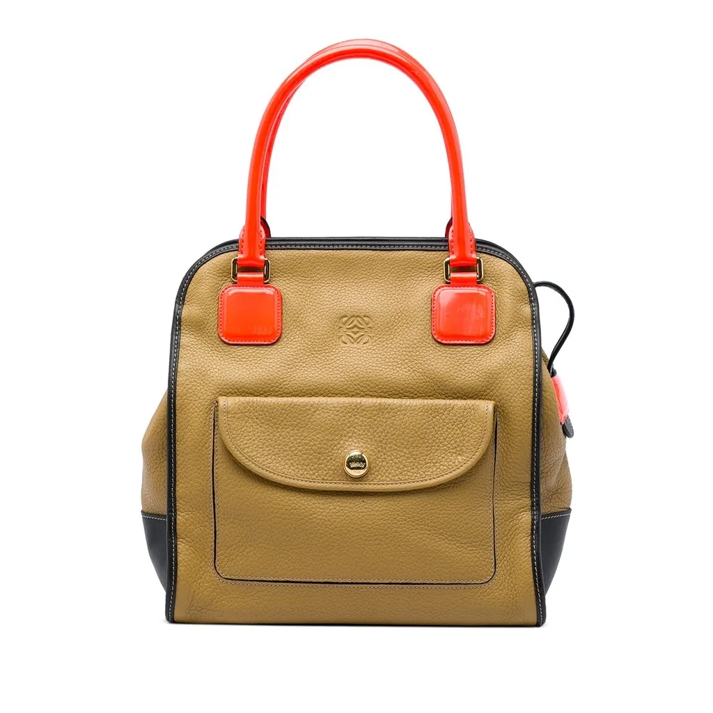 LOEWE Tricolor Leather Anagram Oro Handbag Brown Leather Very good - Front View