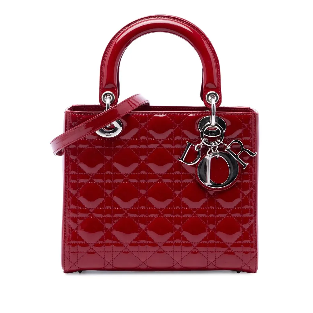 Dior Medium Patent Cannage Lady Dior Red Leather Very good - Front View