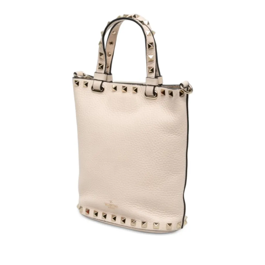 Valentino Leather Rockstud Bucket Bag White Leather Very good - Back View
