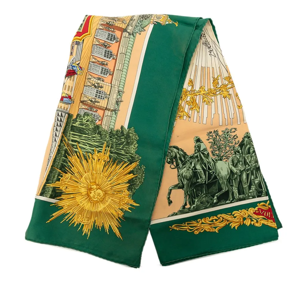 Hermès Voltaire Sanssoucy Silk Scarf 90 Green Good - Front View