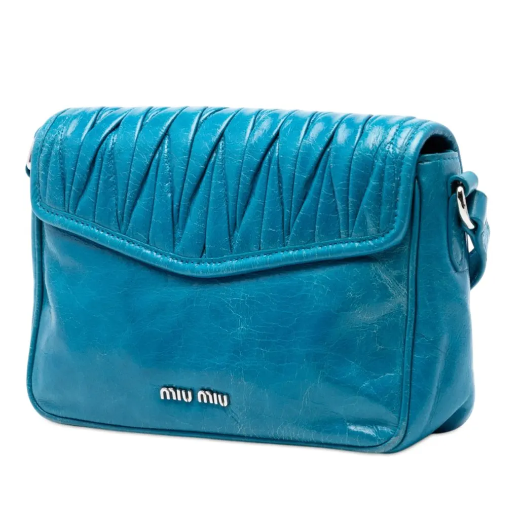Miu Miu Matelasse Lambskin Flap Crossbody Blue Leather Good - Back View