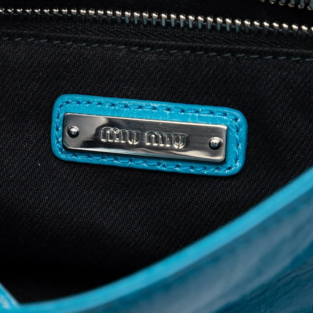 Miu Miu Matelasse Lambskin Flap Crossbody Blue Leather Good - Box View