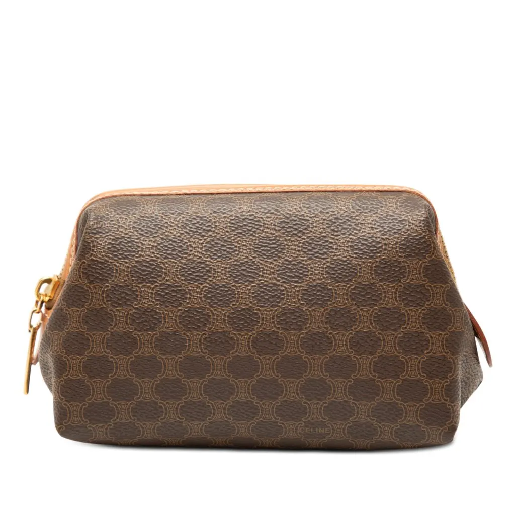 Celine Macadam Coated Canvas Cosmetic Pouch Brown Canvas Very good - Front View