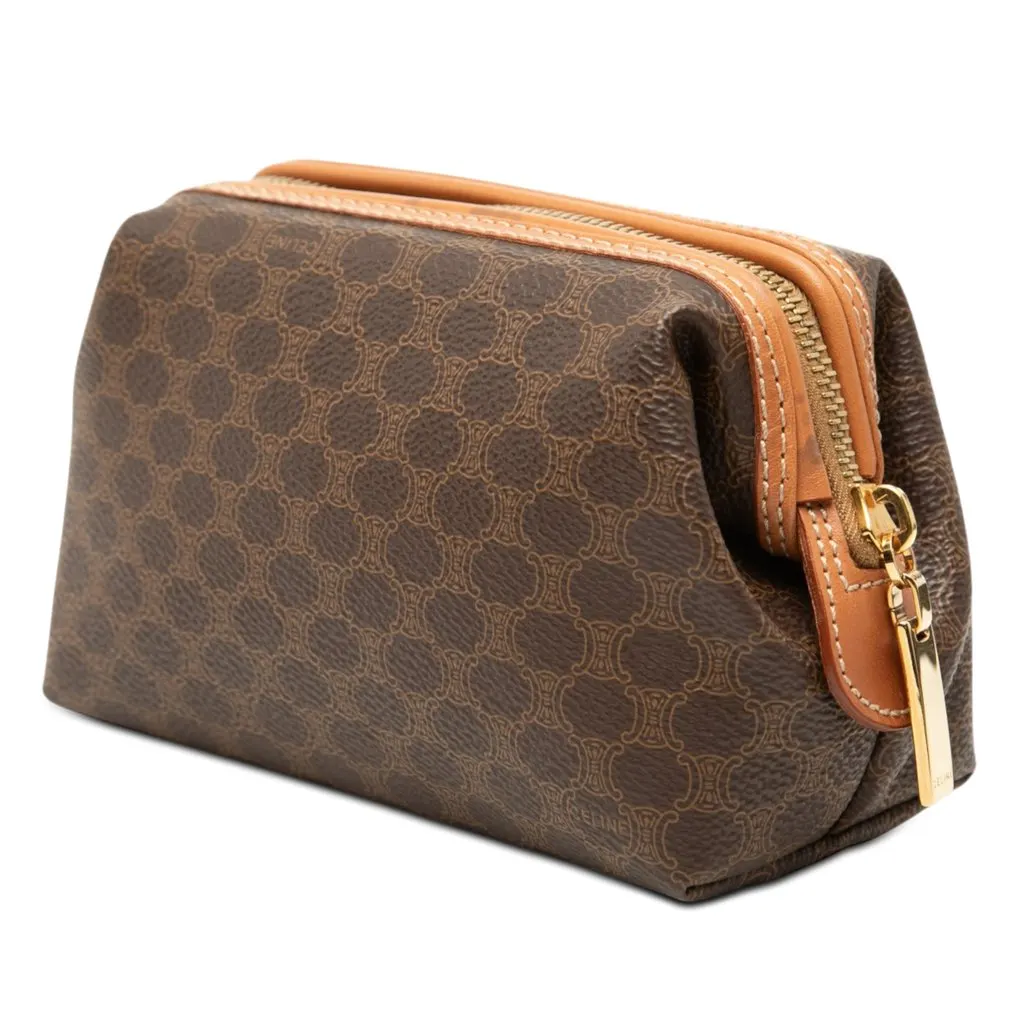 Celine Macadam Coated Canvas Cosmetic Pouch Brown Canvas Very good - Back View