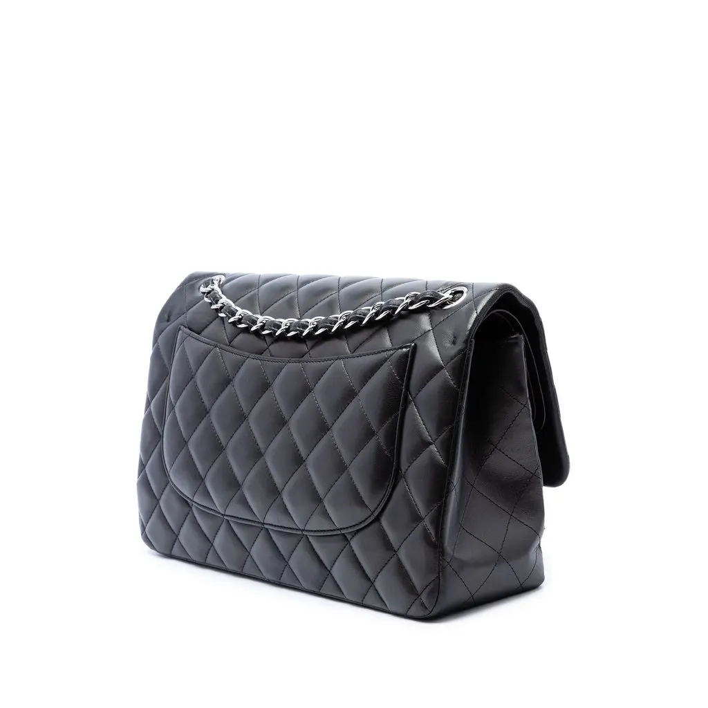 Chanel Jumbo Classic Lambskin Double Flap Black Leather Very good - Back View