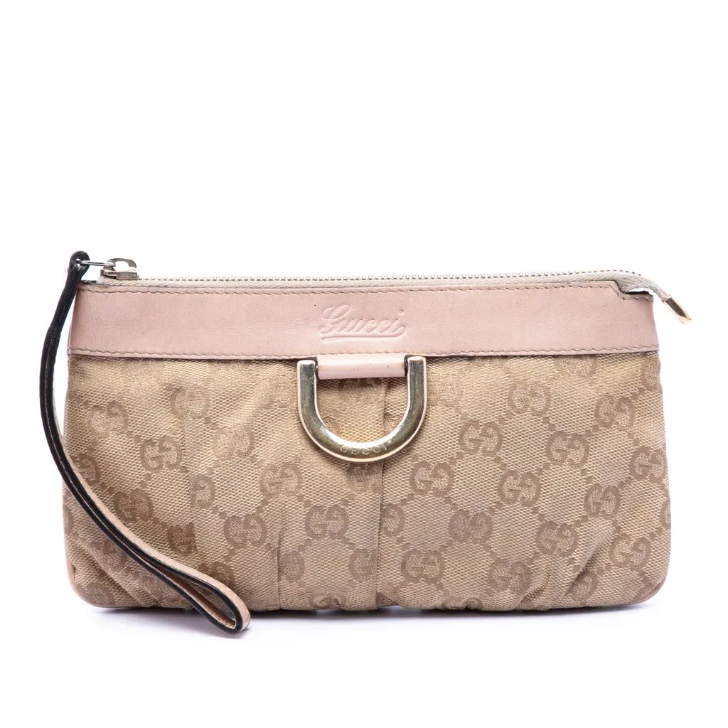 Gucci GG Canvas Abbey D Ring Wristlet Pouch Beige Very good - Front View