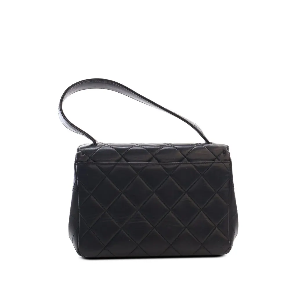 Chanel Quilted Lambskin Top Handle Envelope Flap Black Leather Good - Back View