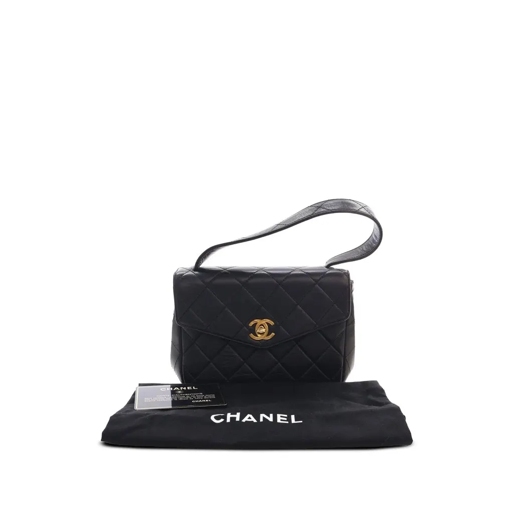 Chanel Quilted Lambskin Top Handle Envelope Flap Black Leather Good - Model View