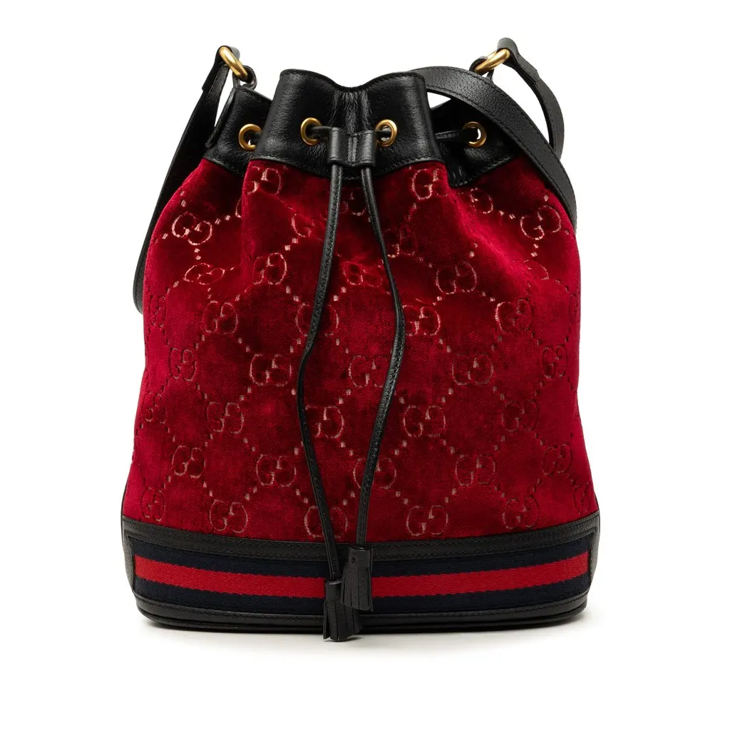 Gucci GG Velvet Web Bucket Red Very good - Front View
