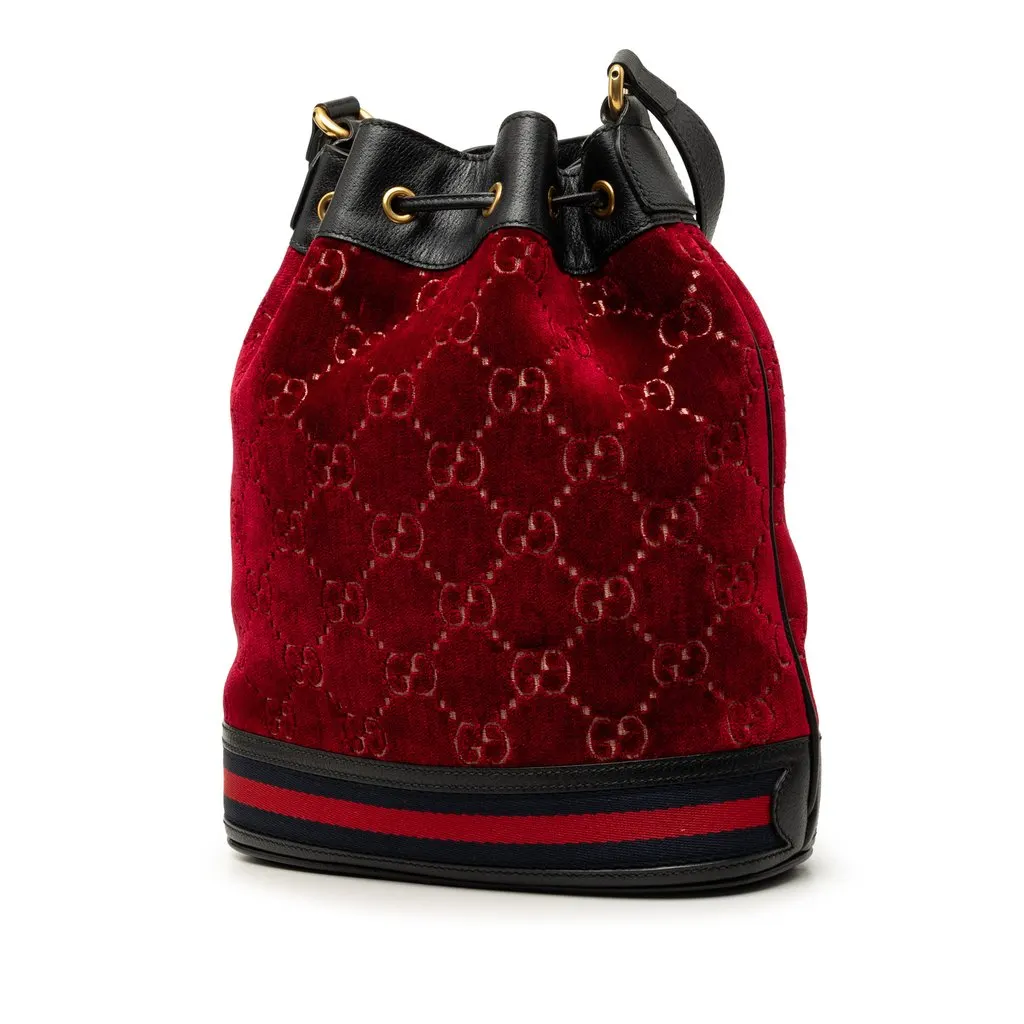 Gucci GG Velvet Web Bucket Red Very good - Back View